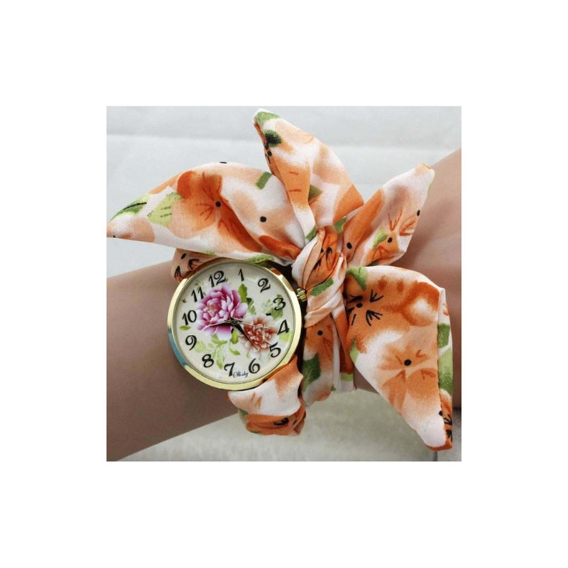 shady Ladies Butterfly orchid flower cloth wristwatch Color - Red (Orange, Yellow, Dark Violet)